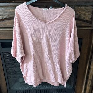 Easel Pink Waffle Gauze Oversized Shirt